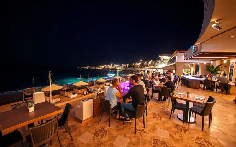 Experience Paphos's upscale nightlife with this vibrant view of a stylish bar, perfect for a memorable evening