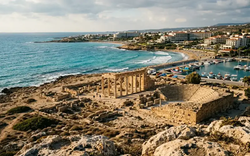 Historic Paphos, Cyprus, boasts stunning beaches and UNESCO heritage sites, ideal for exploring with the Golden Visa program