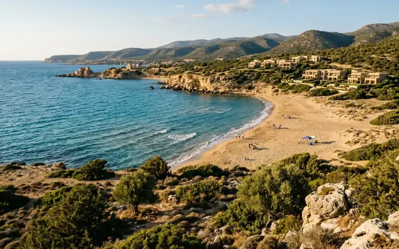 Families enjoy the sun and turquoise waters at Lara Beach, Paphos, a stunning UNESCO World Heritage site